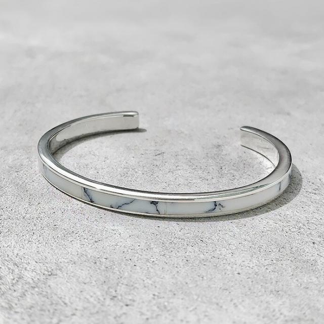 シルバー925 天然石ブレスレット バングル メンズ ターコイズ
