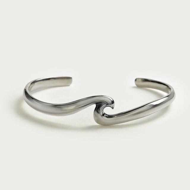 ブレスレット メンズ ウェーブ 波模様 バングル シルバー925 細め 個性