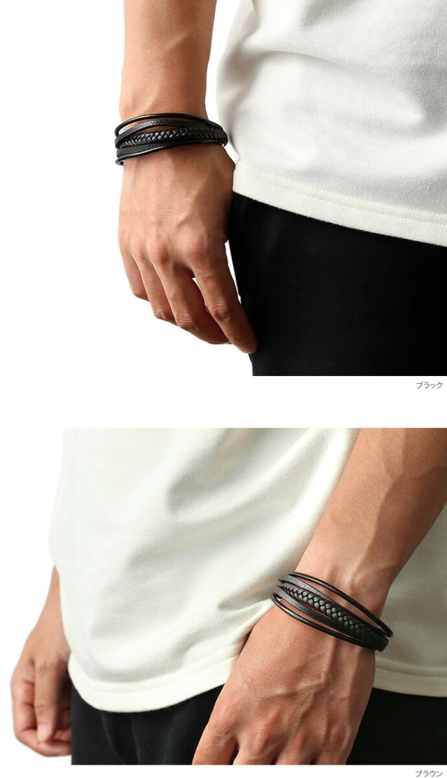 編み込み レイヤード レザー ブレスレット アクセサリー ブレスレット メンズ レザー 本革 重ねづけ Balb 5301の通販はau Pay マーケット シルバーアクセサリーbinich