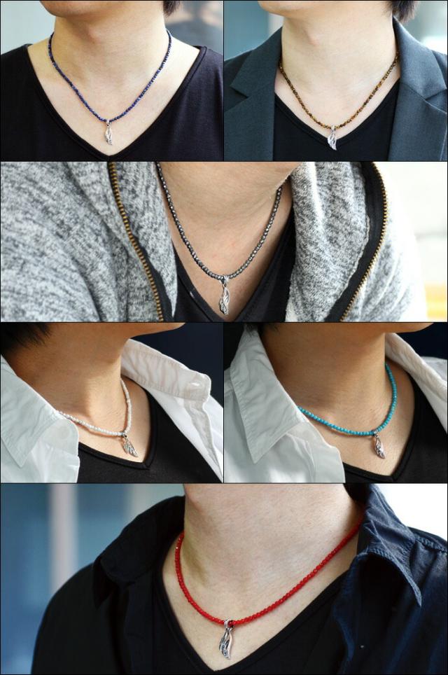 14th系 ネックレス 黒い羽根と天然石 牙 14th系 ネックレス 黒い羽根と