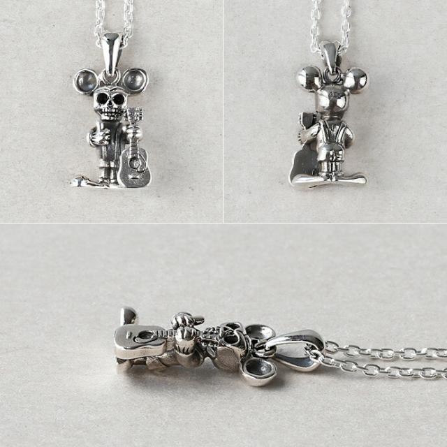 C*．様 925刻印 ヴィンテージスカル ギター あのネズミ ネックレス トップ スカルマウスギターペンダント (トップのみ) ネックレス メンズ