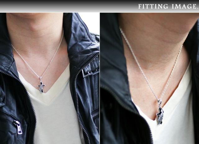 クロスウィングペンダント ネックレス メンズ (2mmアズキチェーン付き