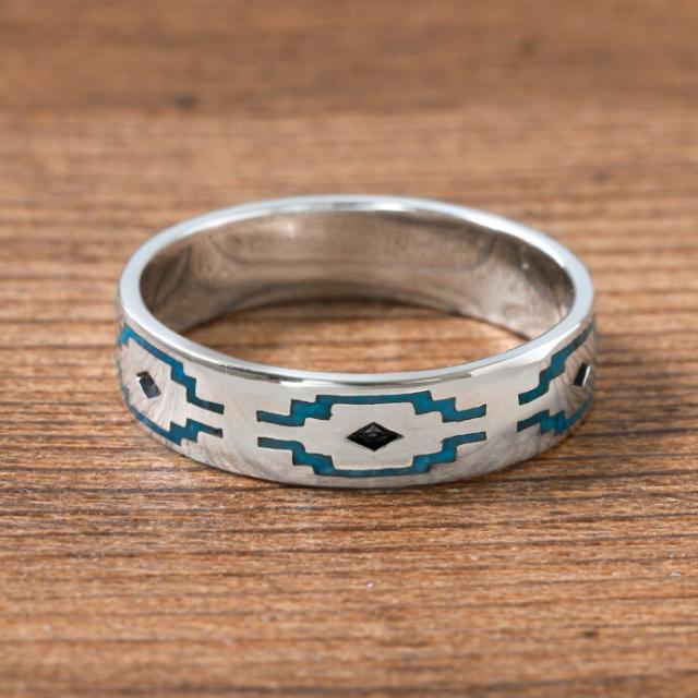 稀少品】ターコイズ レトロ メンズ シルバー リング（S925刻印
