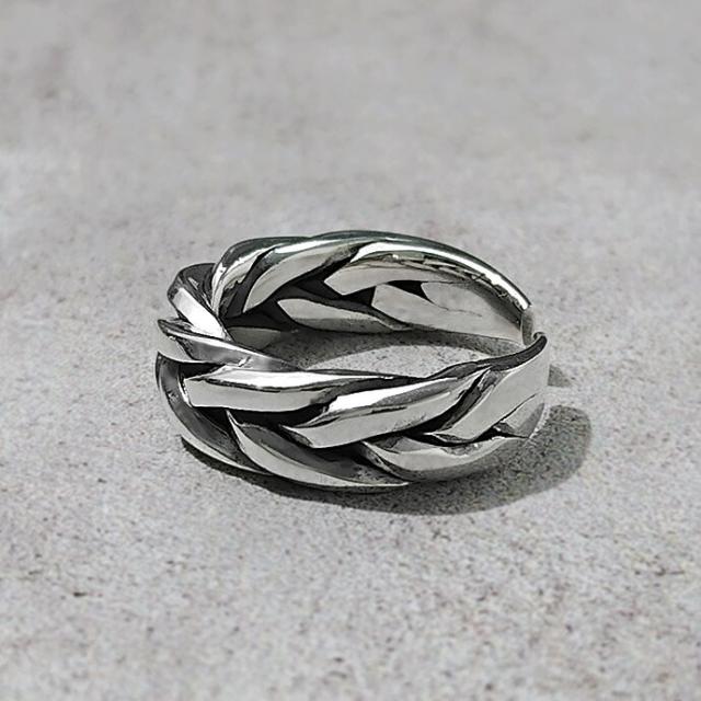 シルバー925 編み込み リング メンズ 指輪 立体的 メッシュ