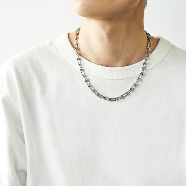 AU人気◆Murkani◆ペアで着用も◎Tバーチェーンネックレス ペアネックレス シルバー925 ティアドロップ 喜平チェーン