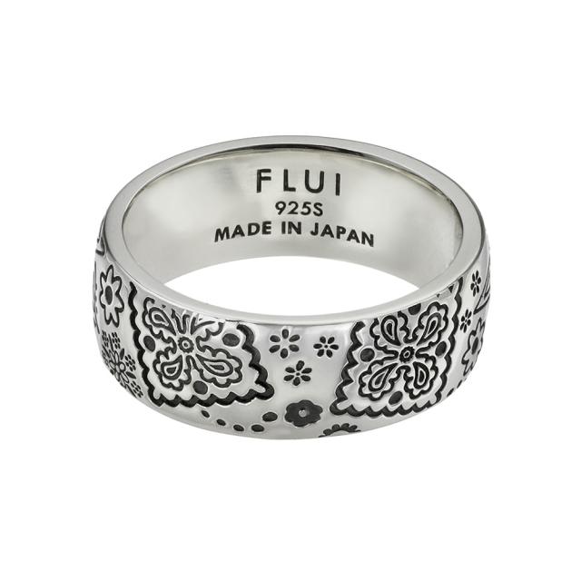 しろがね色925 ペイズリー柄 甲丸 輪っか メンズ ブランド名 FLUI(フルイ) バンダナ柄 飾りつけ 彫金しろがね色付属品 指環 太め 分かりやすい 成人男性 しろがね色輪っか cfr-0126