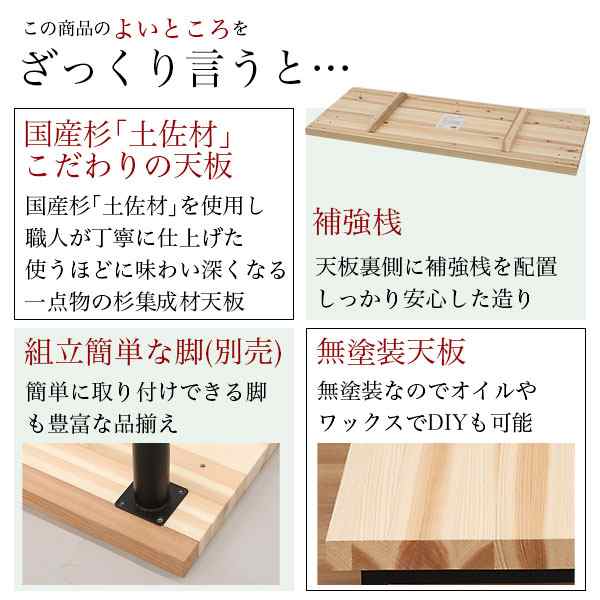 テーブル 天板のみ DIY テーブル天板 日本製 無塗装 無垢材 国産杉 天然木 幅120cm 奥行50cm  厚み3.5cm(補強桟含む厚み7cm)ナチュラル シ｜au PAY マーケット