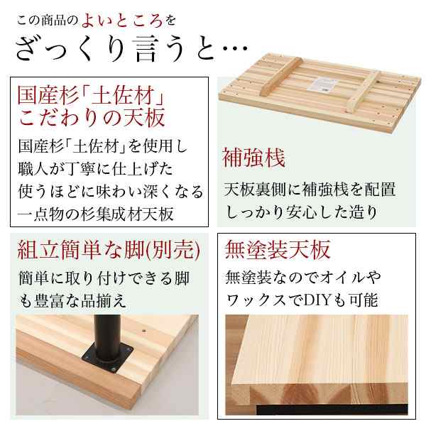 テーブル 天板のみ DIY テーブル天板 日本製 無塗装 無垢材 国産杉 天然木 幅80cm 奥行50cm  厚み3.5cm(補強桟含む厚み7cm)ナチュラル シンプル テーブルリメイク リフォーム カウンターテーブル 立ちテーブル スタンディングテーブル  テレワーク 手作り カフェ風 ショップ ...