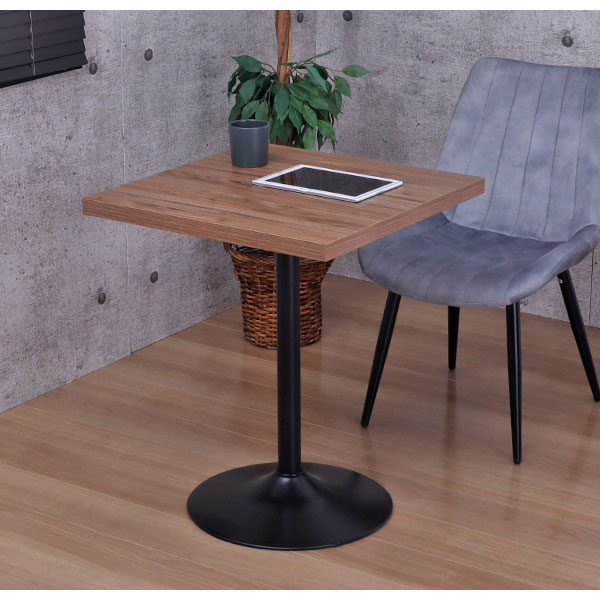 カフェテーブル 正方形 60×60 一本脚 ダイニングテーブル カフェ風 テーブル おしゃれ サイドテーブル パソコンテーブル カウンターテーブル ワークテーブル コンパクト 木製 ブラックスチール脚 丸ベース 幅60cm 奥行60cm 高さ73cm ブラウン ナチュラル アジャスター付き_7