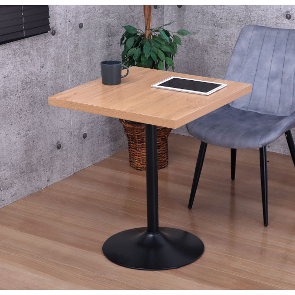 カフェテーブル 正方形 60×60 一本脚 ダイニングテーブル カフェ風 テーブル おしゃれ サイドテーブル パソコンテーブル カウンターテーブル ワークテーブル コンパクト 木製 ブラックスチール脚 丸ベース 幅60cm 奥行60cm 高さ73cm ブラウン ナチュラル アジャスター付き_8