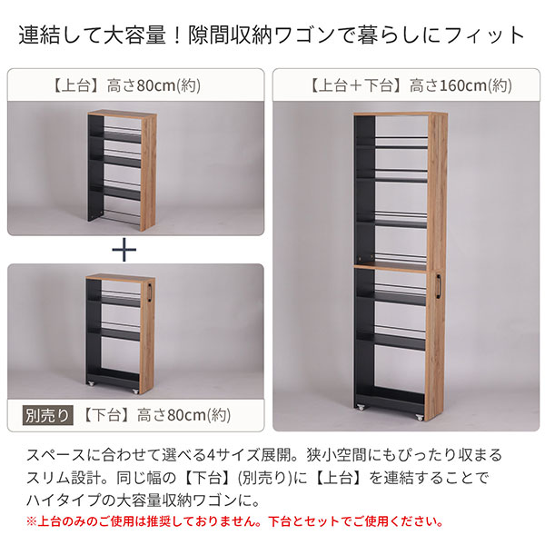 隙間 ラック 上台のみ 完成品 幅20cm 奥行45cm 高さ80cm キッチン 隙間収納 洗面所 すきま収納 脱衣所 すき間収納 冷蔵庫横 洗濯機横 おしゃれ キッチンラック 木製 調味料ラック 細い スリムラック ブラック×ブラウン ※別途下台が必要です※ AHSW-200T_1