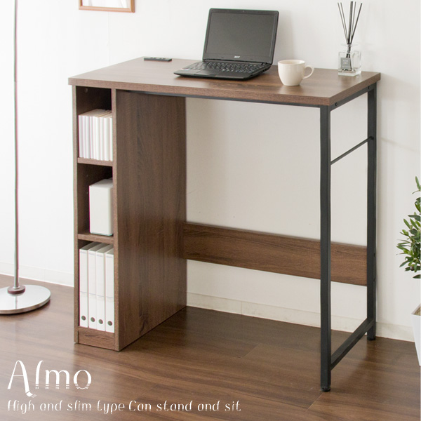 パソコンデスク ハイタイプ スリム スタンディングデスク 高さ100cm コンセント付き 棚付き おしゃれ カウンターテーブル 立ちデスク 机 在宅勤務 リモートワーク 立ち テーブル ワークデスク 作業台 木製 リビング (約)幅100cm 奥行45cm 木目調 ブラウン ナチュラルの通販は 17,278円