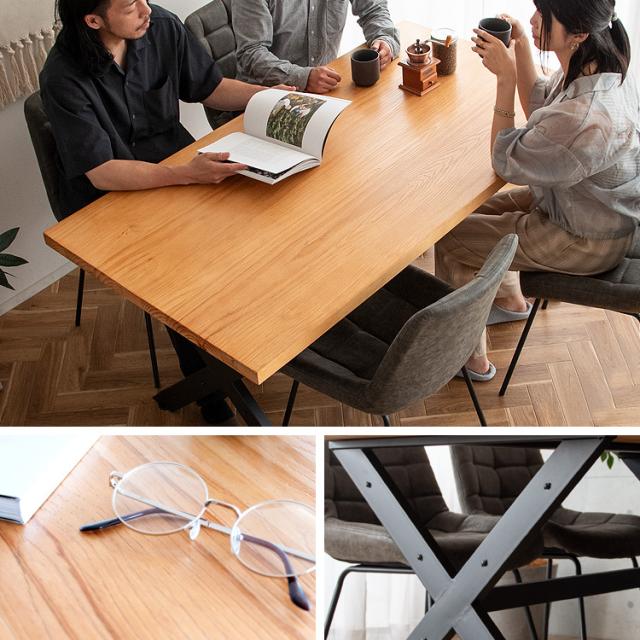 ダイニングテーブル 4人用 150幅 カフェ風ダイニングテーブル おしゃれ 天然木 ヴィンテージ風 4人掛け 木製 カフェテーブル 頑丈 木目 食卓テーブル 机 長方形 ブラックスチール脚 幅150cm 奥行80cm 高さ72cm 家族 ナチュラル ブラウン ダークブラウン テーブル単品_1
