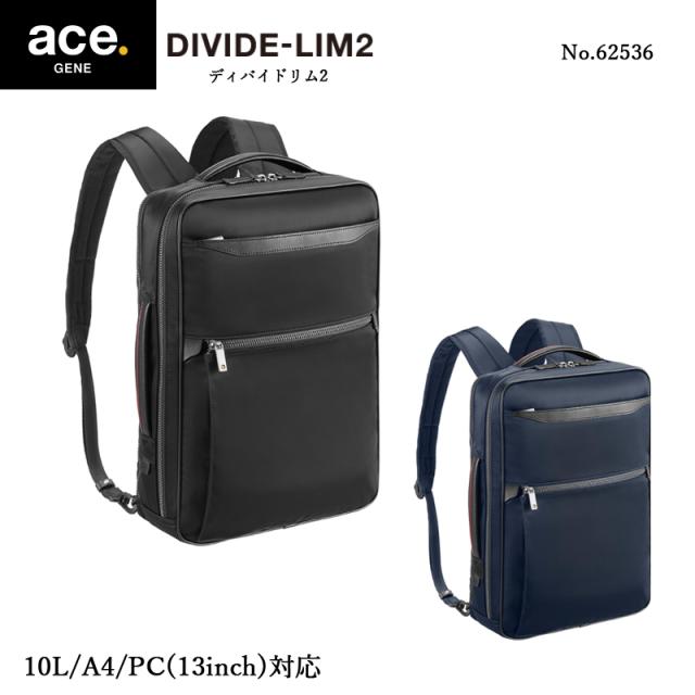 エースジーンレーベル ビジネスリュック ディバイドリム2 DIVIDE-LIM2 62536 A4 13インチ対応 10L PC収納 軽量 スリム キャリーオン 通勤 出張 メンズ ace. GENE LABEL