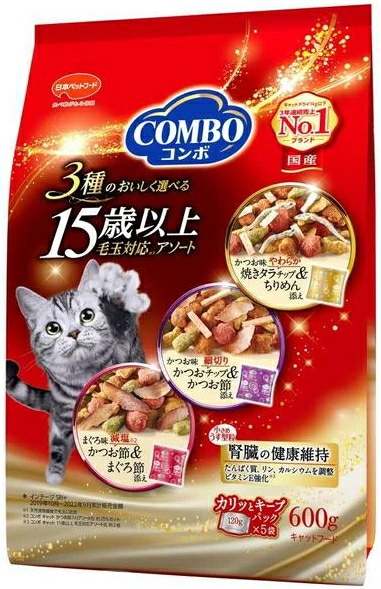 日本ペット　コンボ　キャット　１５歳以上　毛玉対応アソート　６００ｇｘ１２個（ケース販売）