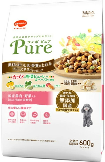 日本ペット　コンボピュア　ドッグ　国産鶏肉・野菜入り　６００ｇｘ１２個（ケース販売）
