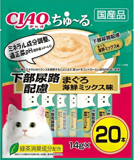 いなばペット　チャオ　ちゅ〜る　下部尿路配慮　まぐろ海鮮ミックス味　２０本入りｘ１６個（ケース販売）ＳＣ−１９７