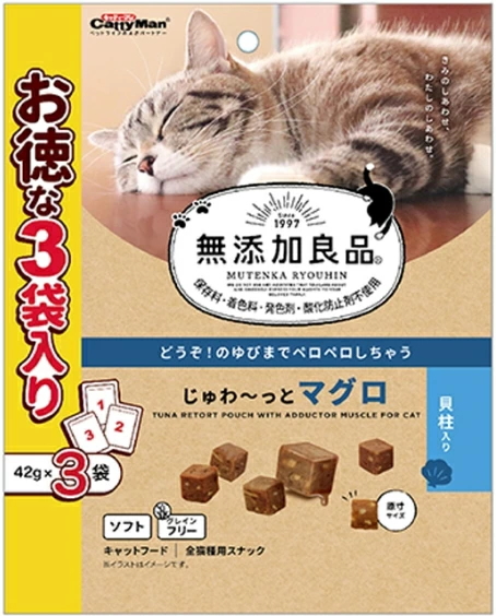 ドギーマンハヤシ　無添加良品　じゅわ〜っとマグロ　貝柱入り　４２ｇｘ３袋入りｘ３６個（ケース販売）