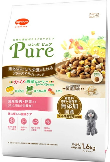 日本ペット　コンボピュア　ドッグ　国産鶏肉・野菜入り　１．６ｋｇｘ８個（ケース販売）