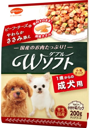 日本ペット　Ｗソフト　成犬用　ビーフ・チーズ味・やわらかささみ添え　２００ｇｘ１８個（ケース販売）