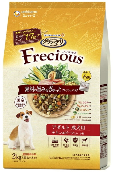 ユニチャーム　グランデリ　フレシャス　アダルト　成犬用　チキン＆ビーフ入り　２ｋｇｘ４個（ケース販売）