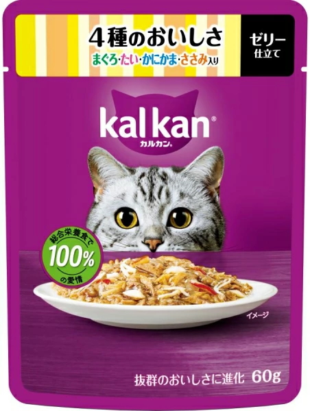 【マースジャパン】カルカンパウチ　４種のおいしさ　まぐろ・たい・かにかま・ささみ入り　６０ｇｘ１２０個（ケース販売）KP126
