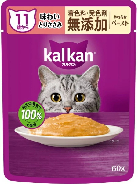 【マースジャパン】カルカンパウチ　１１歳から　やわらかペースト　味わいとりささみ　着色料・発色剤　無添加　６０ｇｘ１２０（ケース販売）KM119