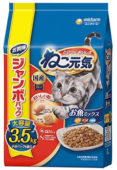 ユニチャーム ねこ元気 お魚ミックス まぐろ かつお 白身魚入り ３ ５ｋｇｘ３個 ケース販売 の通販はau Pay マーケット ブラウバーム