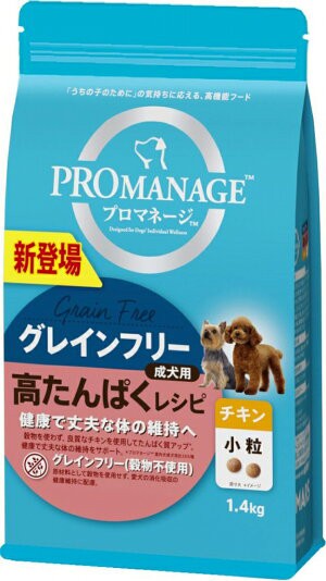 【マースジャパン】プロマネージ　成犬用　グレインフリー　高たんぱくレシピ　チキン　小粒　１．４ｋｇｘ６個（ケース販売）　ＰＧＦ４