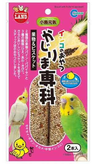 【マルカン】インコのおやつ　かじりま専科　果物＆ビスケット　２本入ｘ３６個（ケース販売）