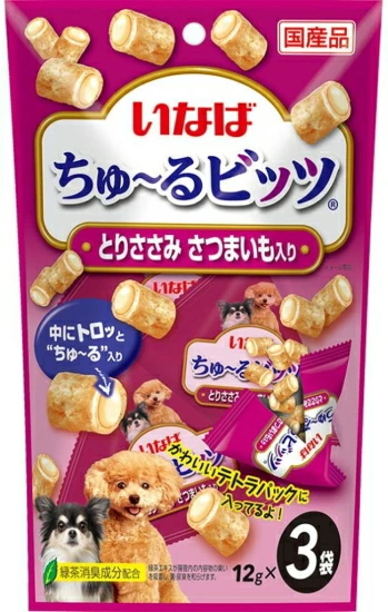 いなばペット　いなばちゅ〜るビッツ　とりささみ　さつまいも入り　１２ｇｘ３袋ｘ４８個（ケース販売）　DS-328