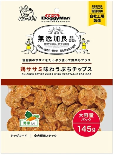 ドギーマンハヤシ　無添加良品　鶏ササミ味わうぷちチップス　野菜入り　１４５ｇｘ３６個（ケース販売）