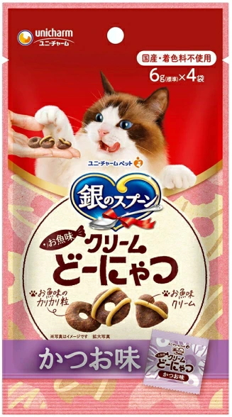 ユニチャーム　銀のスプーンおやつ　お魚味クリームどーにゃつ　かつお味　２４ｇｘ３０個（ケース販売）
