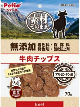 ペティオ　素材そのまま　無添加　牛肉チップス　７０ｇｘ３０個（ケース販売）
