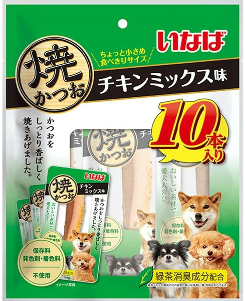 【いなばペット】焼かつお　チキンミックス味　１０本ｘ１２個（ケース販売）　QDS-54