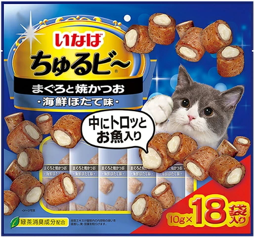 いなばペット　ちゅるビ〜　まぐろと焼かつお　１０ｇｘ１８袋ｘ１２個（ケース販売）ＱＳＣ−２８６