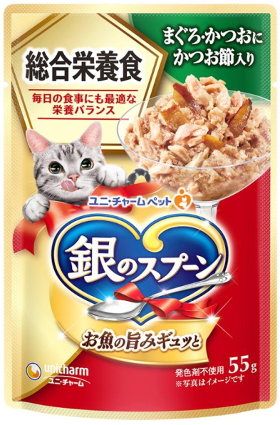 ユニチャーム　銀のスプーンパウチ　総合栄養食　まぐろ・かつおにかつお節入り　５５ｇｘ１６０個（ケース販売）