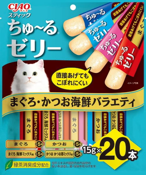 いなばペット　チャオ　スティック　ちゅ〜るゼリー　まぐろ・かつお海鮮バラエティ　２０本ｘ１６個（ケース販売）　TSC-224