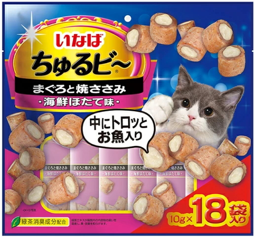 いなばペット　ちゅるビ〜　まぐろと焼ささみ　海鮮ほたて　１８袋入りｘ１２個（ケース販売）