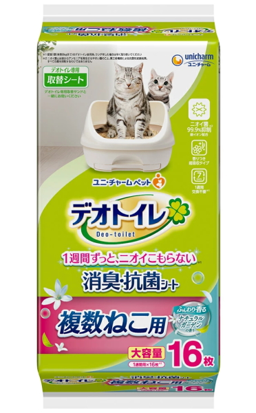 ユニチャーム　デオトイレ　複数ねこ用　消臭・抗菌シート　ナチュラルガーデンの香り　１６枚ｘ１２個（ケース販売）