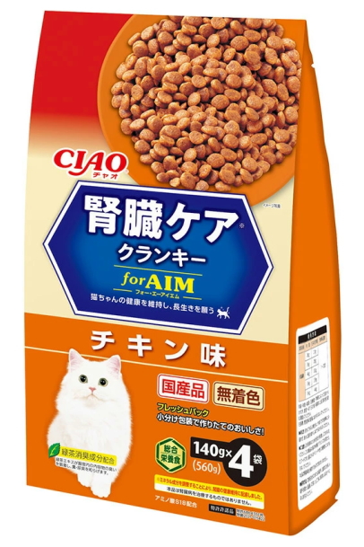 いなばペット　チャオ　腎臓ケアクランキー　かつお節入り　チキン味　１４０ｇｘ４袋ｘ１２個（ケース販売）　P-167