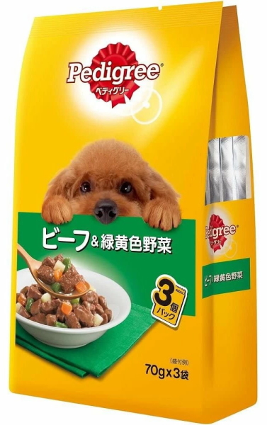 マースジャパン　ペディグリーパウチ　成犬用　ビーフ　緑黄色野菜入り　７０ｇｘ３袋ｘ４８個（ケース販売）　P-115