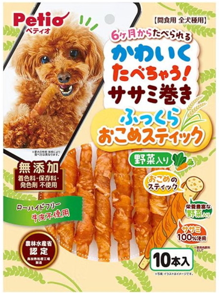 ペティオ　かわいくたべちゃう！　ササミ巻き　ふっくらおこめスティック　野菜入り　１０本ｘ３０個（ケース販売）
