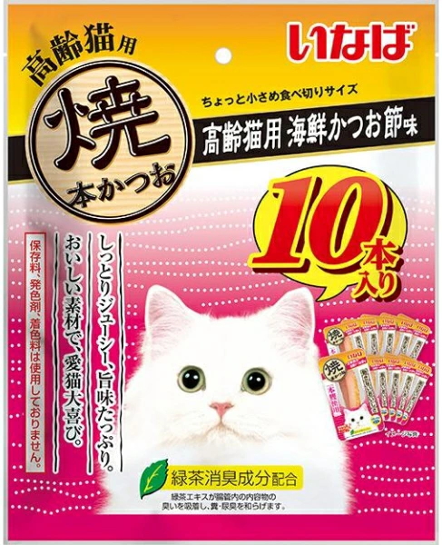 いなばペット　焼本かつお　高齢猫用　海鮮かつお節味　１０本入りｘ１２個（ケース販売）ＱＳＣ−４０
