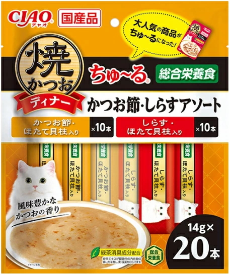 いなばペット　チャオ焼かつおディナーちゅ〜る　かつお節・しらすアソート　２０本ｘ１６個（ケース販売）ＳＣ−５１６