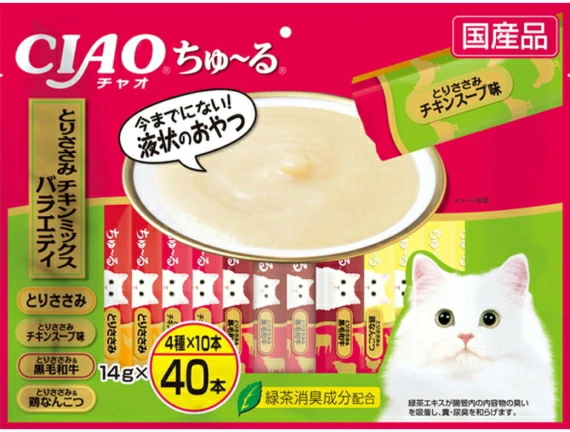 いなばペット　チャオちゅ〜る　とりささみ・チキンミックスバラエティ　４０本入りｘ８個（ケース販売）　SC-280