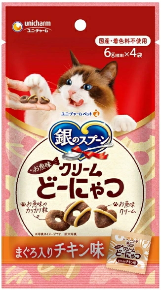 ユニチャーム　銀のスプーンおやつ　お魚味クリームどーにゃつ　まぐろ入りチキン味　２４ｇｘ３０個（ケース販売）