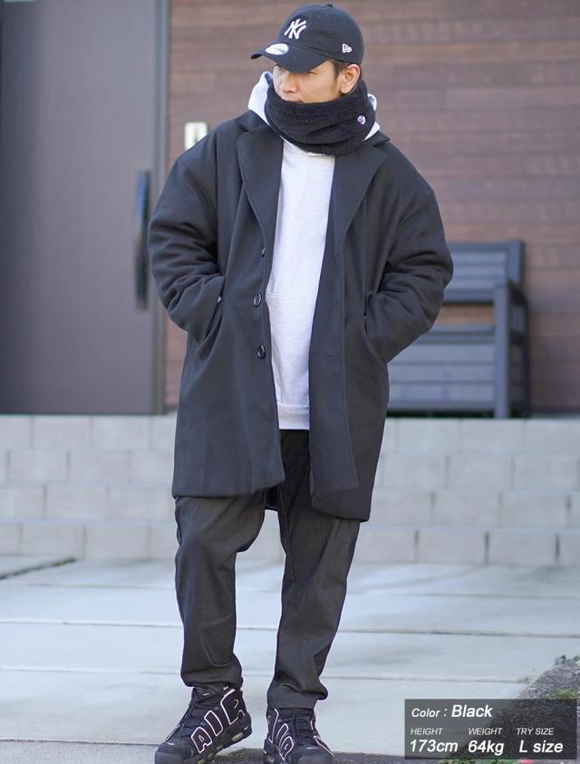 ウールライク オーバーサイズ チェスターコート メンズ 裏キルティング