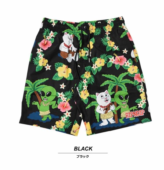 メール便送料無料 RIPNDIP リップンディップ ボートショーツ 水着 メンズ 総柄 スケート ブランド ストリート系 おしゃれ Aloha Nerm Swim Shorts ブラック メール便送料無料 RIPNDIP リップンディップ ボートショーツ 水着