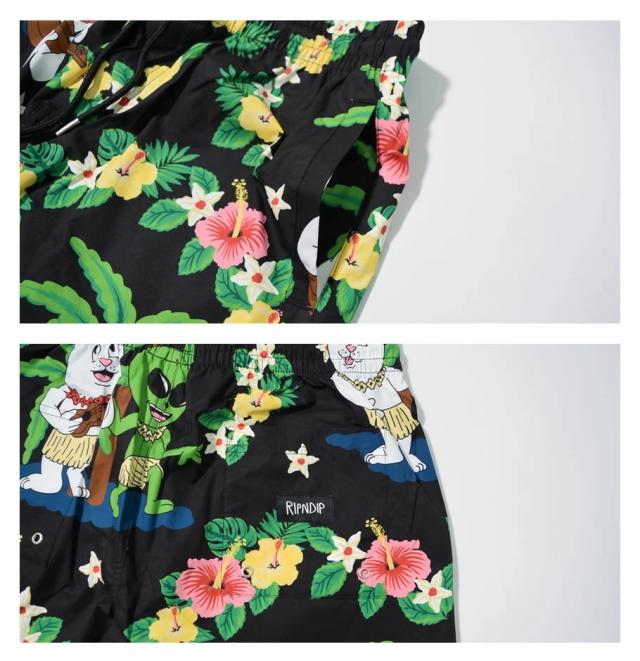メール便送料無料 RIPNDIP リップンディップ ボートショーツ 水着 メンズ 総柄 スケート ブランド ストリート系 おしゃれ Aloha Nerm Swim Shorts ブラック メール便送料無料 RIPNDIP リップンディップ ボートショーツ 水着